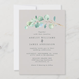 Invitation Simple Mariage vert Pastel Grey