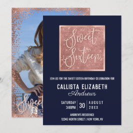 Invitation Simple Marine Rose Parties scintillant or Geo Phot