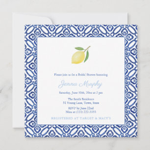 Invitation Simple Méditerranéen Carrelage Bleu Citron Mariage