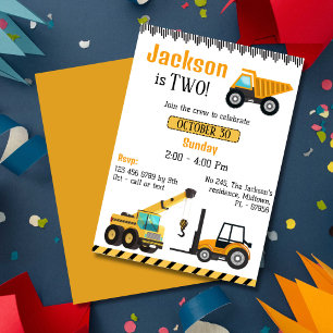 Invitation Simple mignon camion de construction enfants 2e an