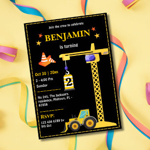 Invitation Simple mignon camion de construction enfants 2e an