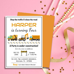 Invitation Simple mignon camion de construction enfants 4e an