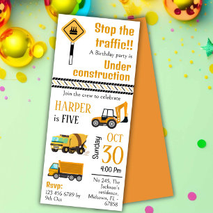 Invitation Simple mignon camion de construction enfants 5e an