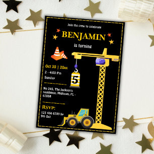 Invitation Simple mignon camion de construction enfants 5e an