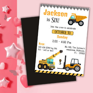 Invitation Simple mignon camion de construction enfants 6e an