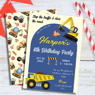 Invitation Simple mignon camion de construction enfants 8e an