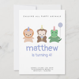 Invitation Simple mignonne Animaux Mini Anniversaire