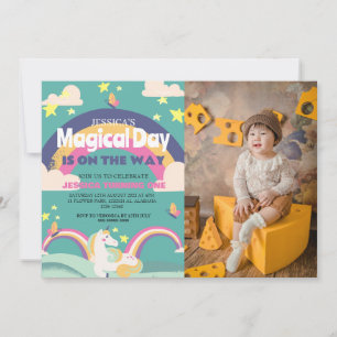 Invitation Simple mignonne fille photo Unicorn premier annive