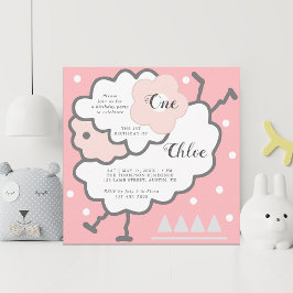 Invitation Simple Mignonne Jumping Agneau blanc 1er Anniversa