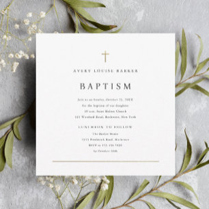 Invitation Simple minimal Gold Cross Baptême religieux