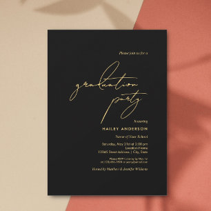 Invitation Simple minimaliste Black and Gold Graduation Party