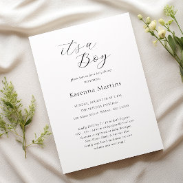 Invitation Simple minimaliste blanc C'est un Baby shower garç