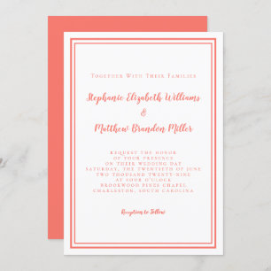 Invitation Simple minimaliste corail et blanc Mariage chic