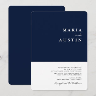 Invitation Simple minimaliste demi-marine bleu Mariage blanc