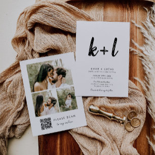Invitation Simple minimaliste noir Qr Code Mariage photo