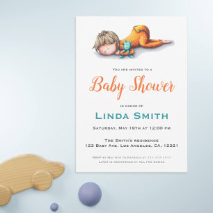Invitation Simple minimaliste Orange Baby Sleeping Party