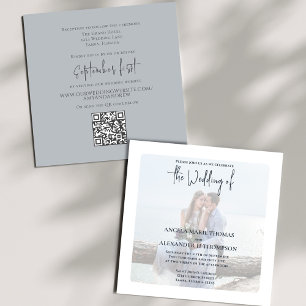 Invitation Simple minimaliste photo bleu clair QR Code RSVP