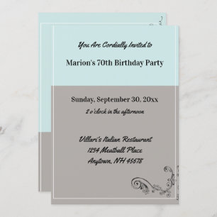 Invitation Simple Mint Blue Grey Restaurant de fête d'anniver