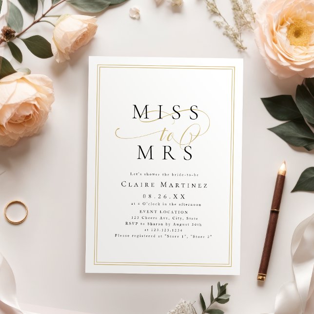 Invitation Simple Miss à Mrs script fête de douche de mariage (Simple romantic Miss to Mrs script bridal shower Invitation)
