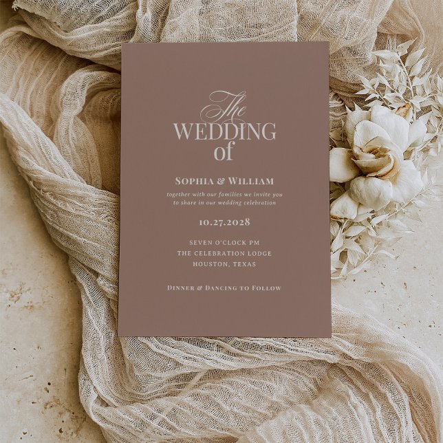 Invitation Simple Mocha Taupe | Luxe Mariage Neutre (Créateur téléchargé)