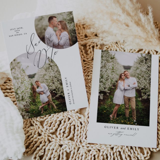 Invitation Simple Modern Arch Circle Photo Enregistrer la dat (Créateur téléchargé)