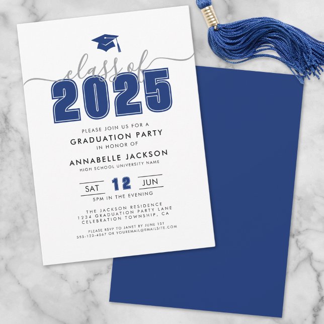 Invitation Simple Modern Blue Graduation Party (Simple Modern Blue Graduation Party Invitation)