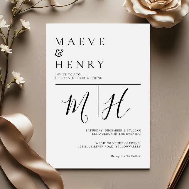 Invitation Simple Modern Line Monogram Wedding (Créateur téléchargé)