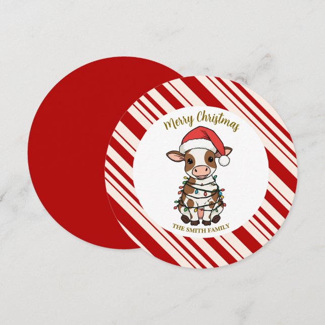 Invitation Simple modern merry christmas calf Cow OX pattern (Devant / Derrière)