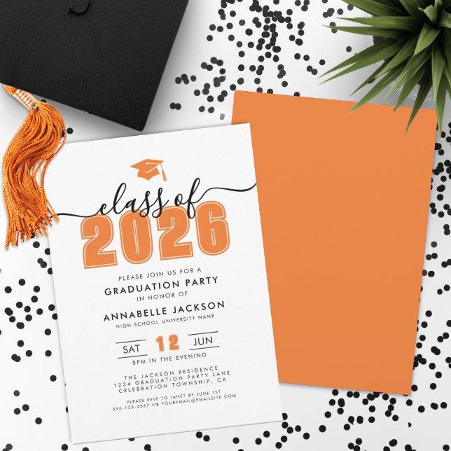 Invitation Simple Modern Orange Graduation Party (Simple Modern Orange Graduation Party Invitation)