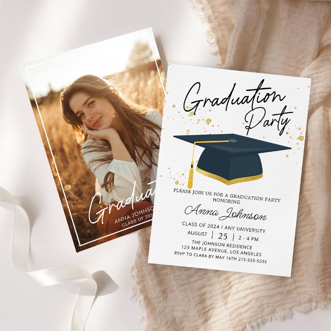 Invitation Simple Modern Script Grad Photo Graduation Party (Créateur téléchargé)