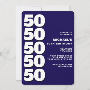 Invitation Simple Moderne Anniversaire 50 Ans Bleu Marine