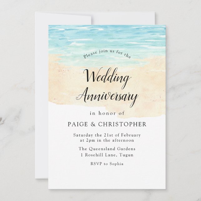 Invitation Simple Moderne Aquarelle Mariage Plage Anniversair (Devant)