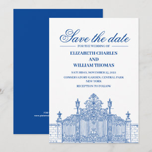 Invitation Simple Moderne Bleu & Blanc Enregistrer La Date