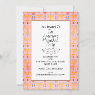 Invitation Simple moderne Blue jaune Menorah Hanoukka Party