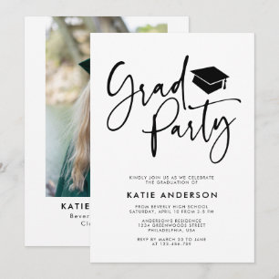Invitation Simple Moderne Calligraphie Grad Party Photo