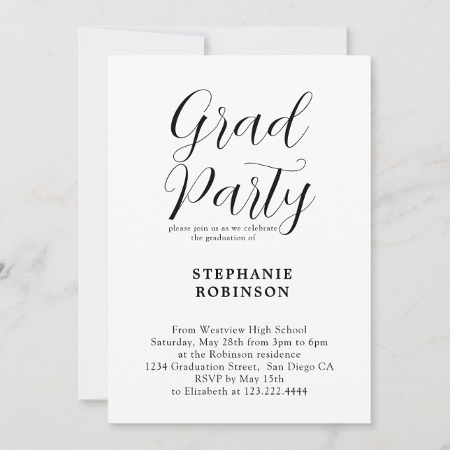Invitation Simple Moderne Calligraphie Parti de Graduation (Devant)