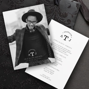 Invitation Simple Moderne Calligraphie Photo Initiales des di