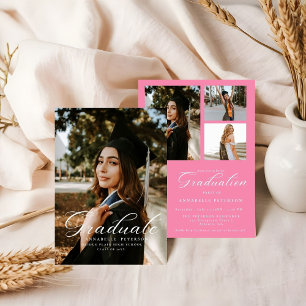 Invitation Simple Moderne Calligraphie Photo Pink Graduation