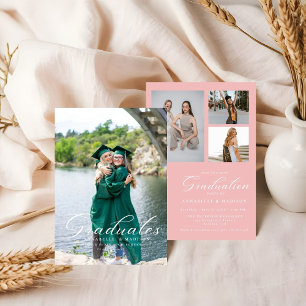 Invitation Simple Moderne Calligraphie Photo Pink Graduation