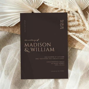 Invitation Simple Moderne Chic Mariage Brun Foncé