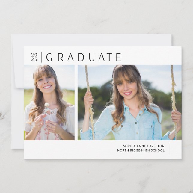 Invitation Simple moderne Deux Photo Graduation Party (Devant)