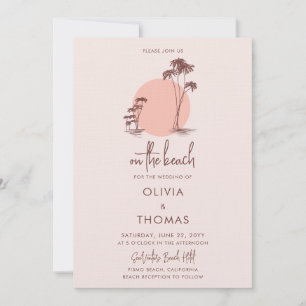 Invitation Simple moderne Dusty Pink Palm Trees Plage Mariage