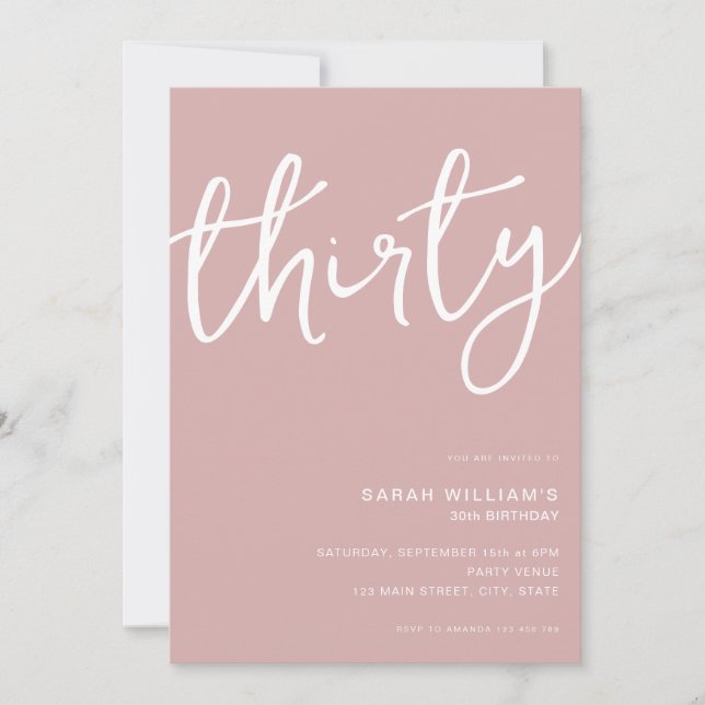 Invitation Simple moderne Dusty Rose 30e anniversaire (Devant)