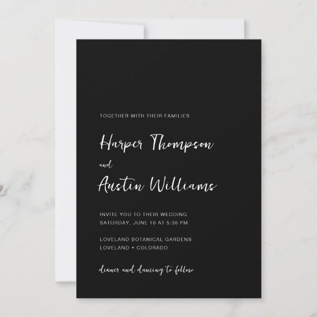 Invitation Simple Moderne Écriture Noir Mariage (Devant)
