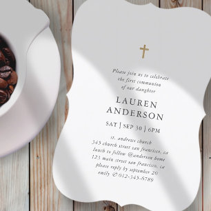 Invitation Simple moderne Elegant Chic Cross Première communi