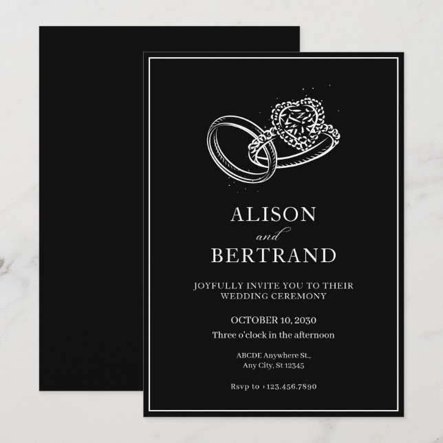Invitation Simple moderne élégant couple bague mariage (Devant / Derrière)