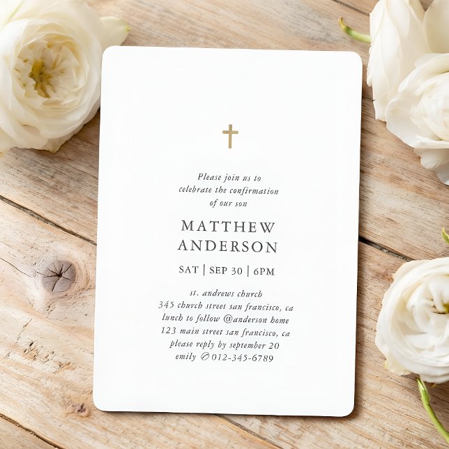 Invitation Simple moderne Elegant Cross Boy Confirmation (Créateur téléchargé)