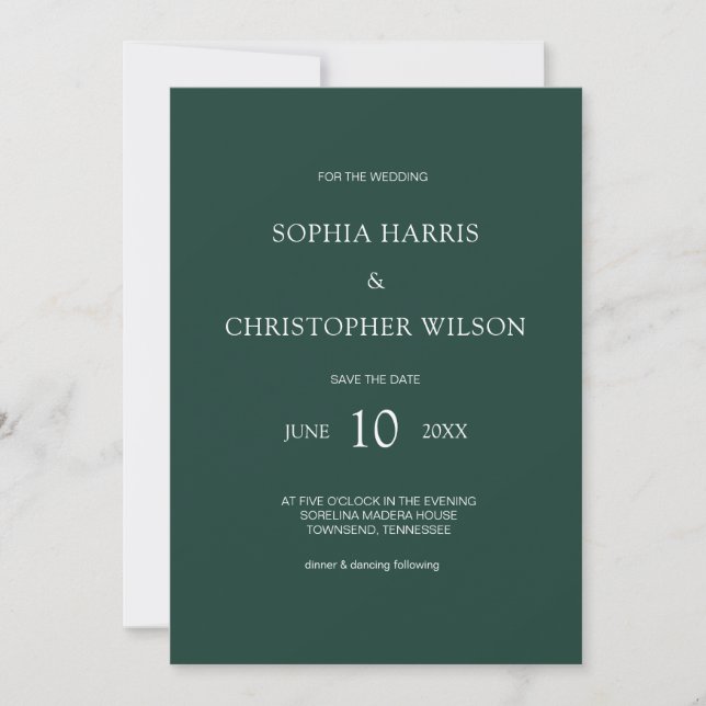 Invitation Simple, moderne, élégant, Emerald Green Mariage (Devant)
