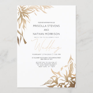 Invitation Simple moderne Elegant Gold Abstrait Flora Mariage