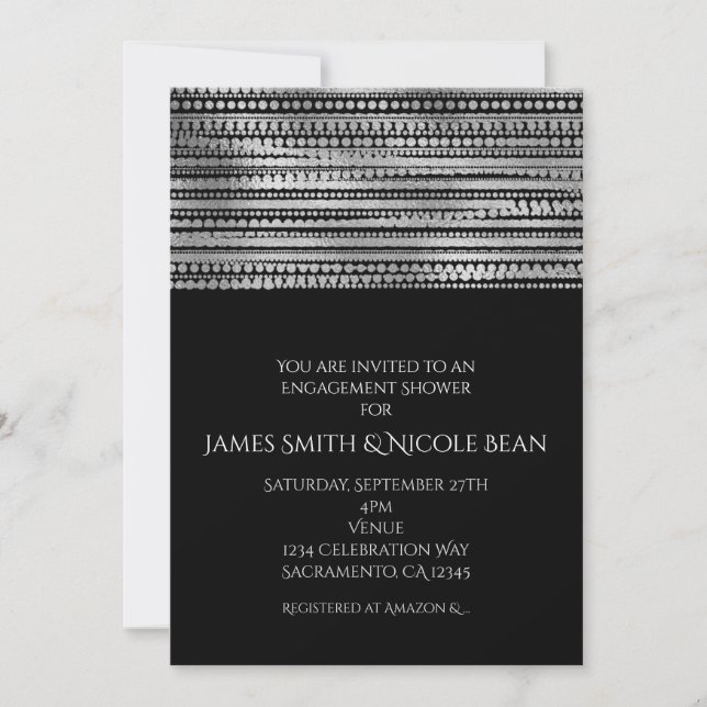 Invitation simple moderne élégante argent et noir (Devant)